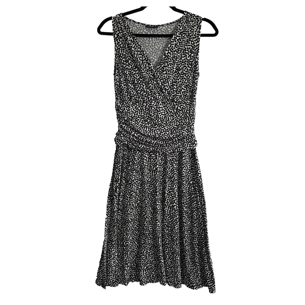 LAFAYETTE 148 NY Women Faux Wrap Polka Dot V Neck Midi Dress Sz S Black 58-25